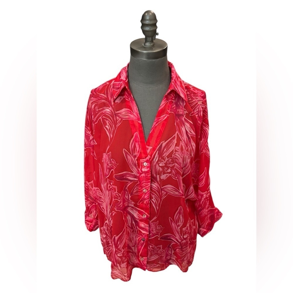 Zara Floral Print Semi Sheer Shirt Small NWT - Picture 4 of 15